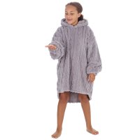 18C863: Kids Cable Sherpa Oversized Hoodie- Grey (One Size - 7-13 Years)